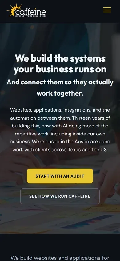 Caffeine Interactive: Overview, mobile view