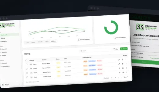 Specialized Construction Services bid manager dashboard